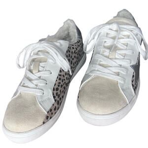 Leopard Print Faux Suede Fur Casual Tennis Shoe Women's 8